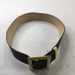 Kate Spade Belt Womens Small Black yellow Patent Leather Square Buckle Casual #B